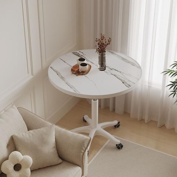 Living Room Furniture Adjustable Coffee Table with PANEL Wood Style and Movable Rolling Round Rack