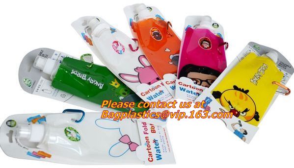 Spouted flexible foldable water bag with carabiner for running, flexible printing and lami