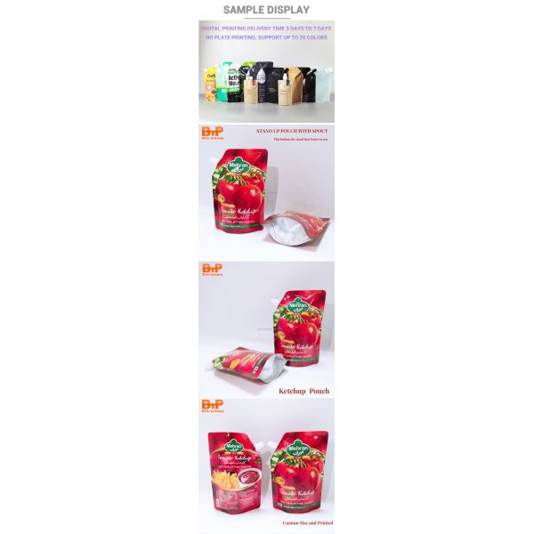 Custom Size and Logo Ketchup Plastic Mylar Packaging Bags Stand up Spout Pouch for Tomato Sauce