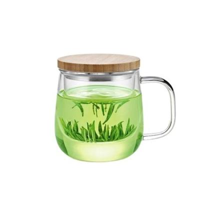 Transparent Borosilicate Double Wall Glass Tea Saucers Cup With Bamboo Lid
