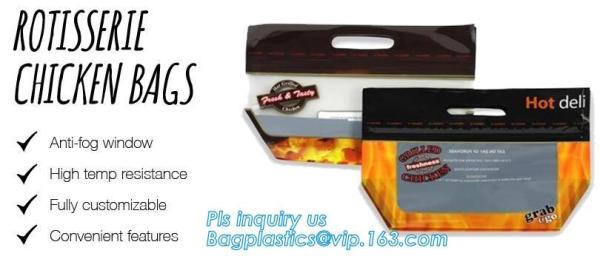 Anti Fog Hot Rotisserie Chicken Bags, Microwaveable Roasted meat Packaging Bag With Resealable Slider Zipper