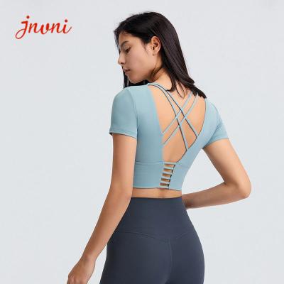 Parte superior traseira transversal respirável da energia do Gym da camisa de Lulu Cropped Yoga Padded T das mulheres
