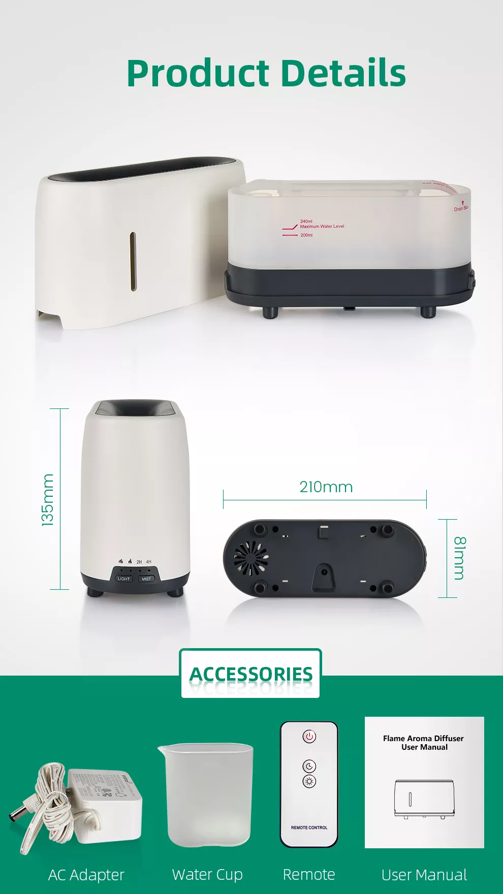 Best Flame Air Mist Humidifier Diffuser 240ml Fire Flame Ultrasonic Aroma Essential Oil Diffuser for Hotels Households Gift
