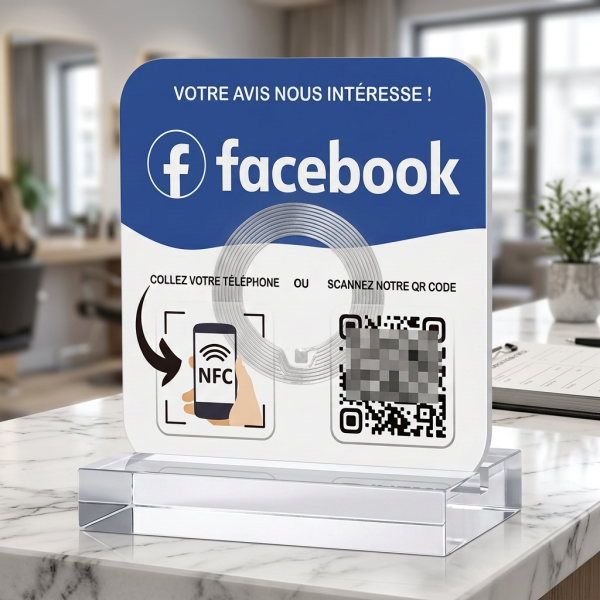 Custom Acrylic NFC Google Review Stand Double-Sided Tap To Review Social Media Sign Tabletop NFC Display With Slotted Clear Base