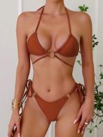 Les costumes de natation de bikini de ruches pour la plage occasionnent la couleur rouge Upf50++ le nouveau style dans confortable courant