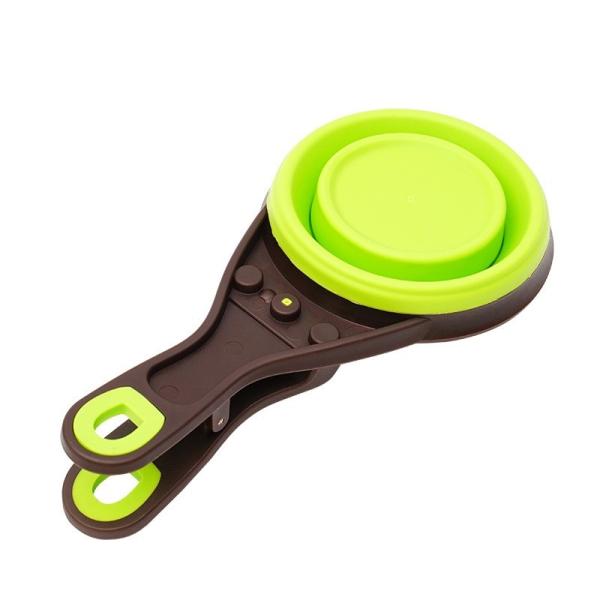 A colher de dobramento de dobramento do alimento da bacia do animal de estimação do silicone pode grampear a colher do alimento para cães do copo de medição da bacia da água do saco da grão