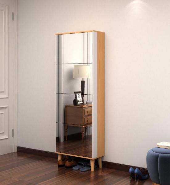 Four Layers MDF Mirror Shoe Rack Cabinet Living Room Furniture