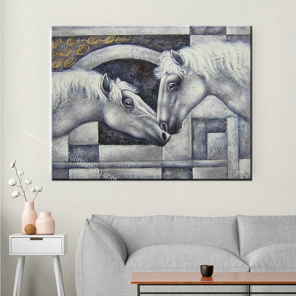 Modern Horizontal Canvas Horse Painting 100% Handmade Animal Paintings Home Decor Canvas Art for Room Entrance