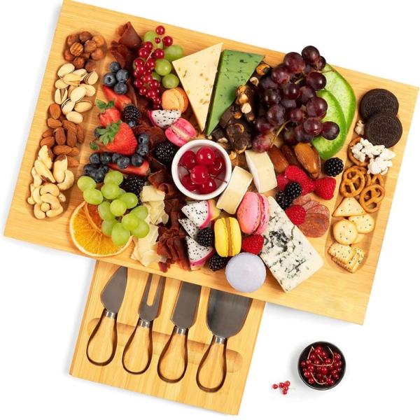 Customizable Multi-Function Bamboo Cutting Board with Stand and Collapsible Colander