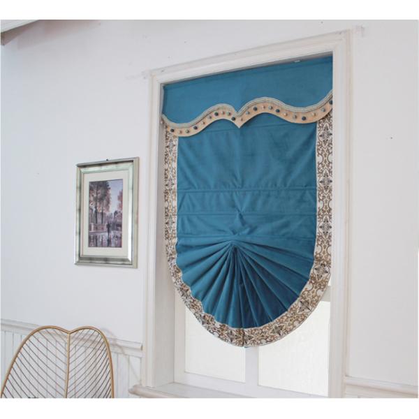 European style light luxury fan shape velvet blue Roman blind blackout Customized for dinning room kitchen small window