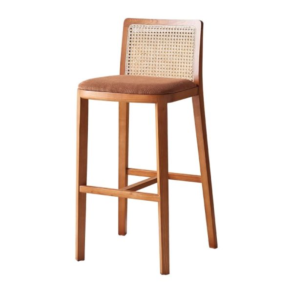 Nordic Modern Coffee Shop Front Counter High bar Stool Garden Courtyard Creative Solid Wood Hand Made Rattan bar Chair
