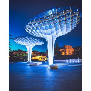 Brushed Glowing Stainless Steel Tree Form with Canopy for Building Exterior Decoration