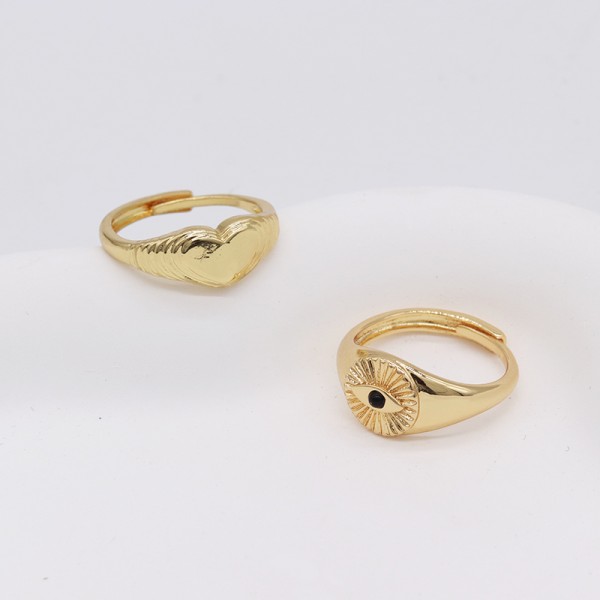Jiexing Trendy Finger Rings 14K Gold Plated Adjustable Rings Evil Eye Jewelry