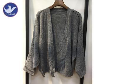 Lightweight Lady Pointell Bat Sleeves Cardigan / Womens Knit Sweater Gray Color