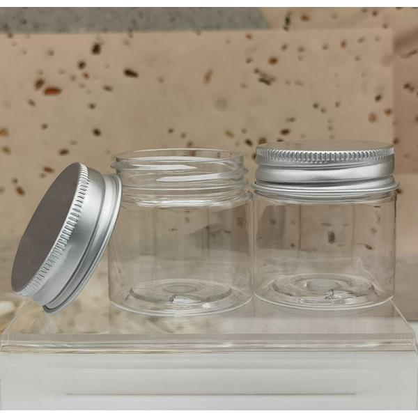 1oz 30g 30ml Round Transparent PET Plastic Cosmetic Jar With Aluminum Screw Cap