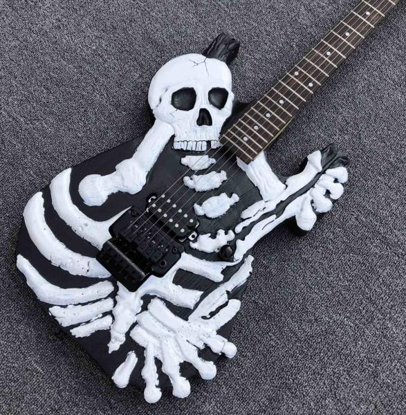 Top Quality 6 Strings Bones Black Skull Electric Guitar