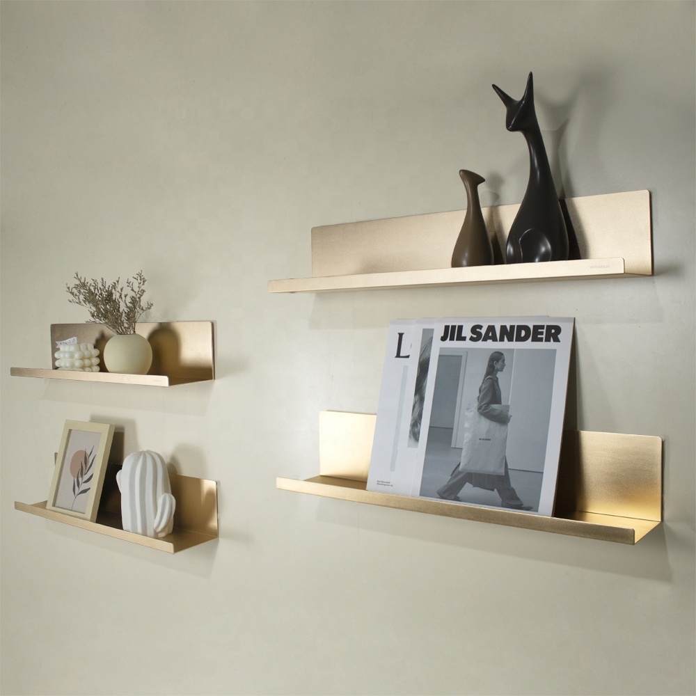 Classic Aluminum L Shape Shelf Wooden Floating Shelf Wall Decoration for Living Room Hardware