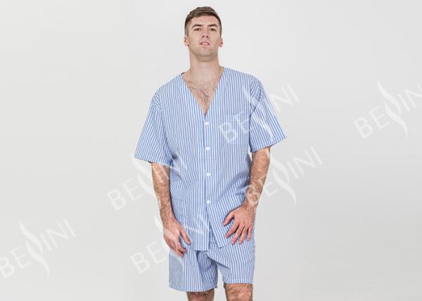 Polycotton Yarn Dyed Mens Striped Pajamas / Mens Summer Pajamas Shorts