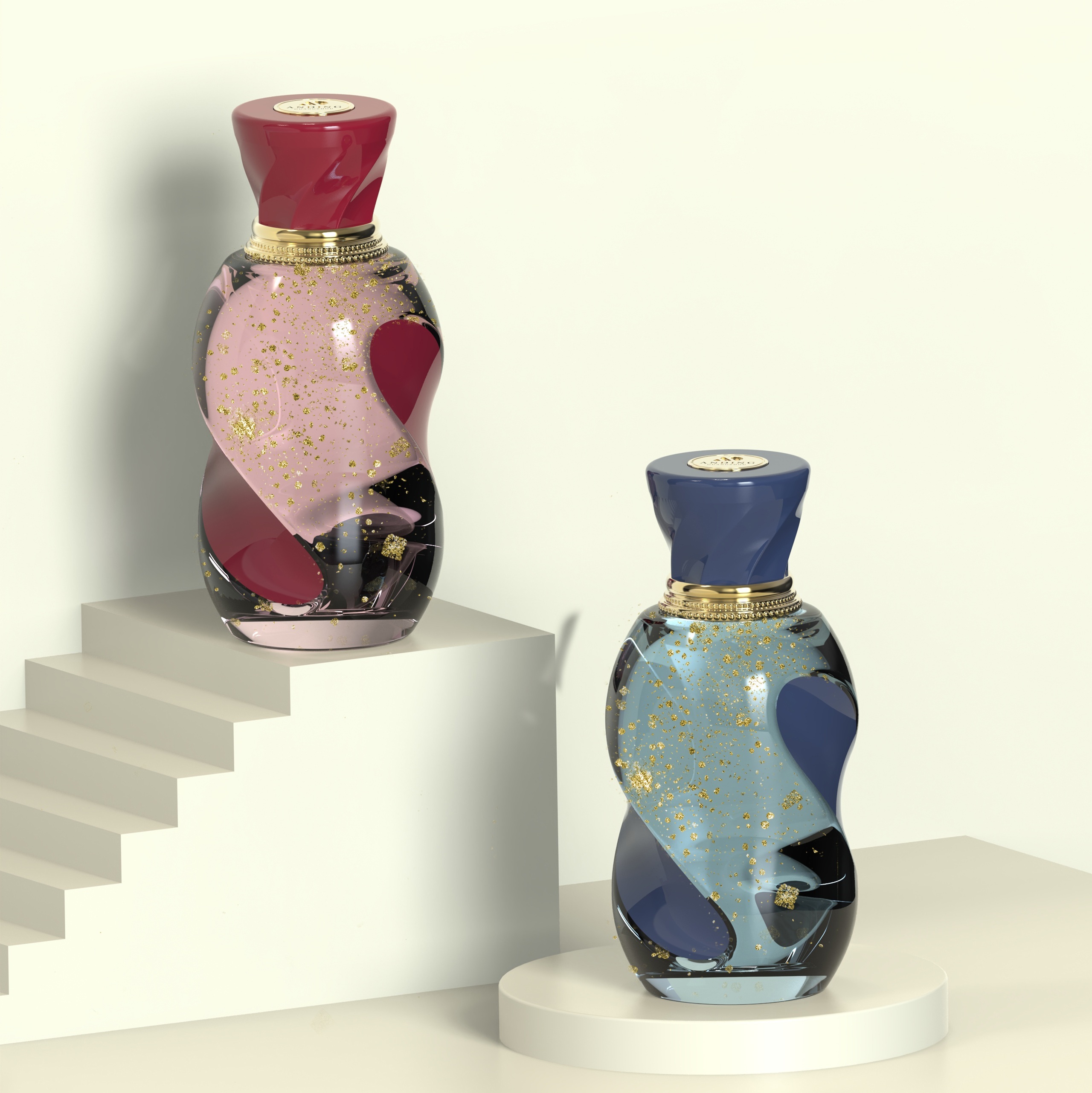 100ml Glass Perfume Bottles Unique Curved Design Flared Cap Empty Spray
