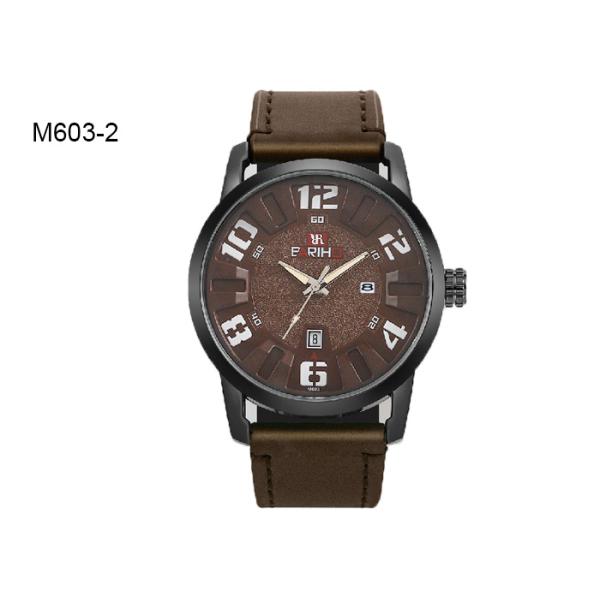 Analog Display Date Men's Quartz Watch Casual Waterproof Leather Strap M603