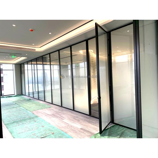 Black Aluminum Frame Single Glass Partition Wall Designed for Conference Rooms Easy to Clean and Maintain Office Divider