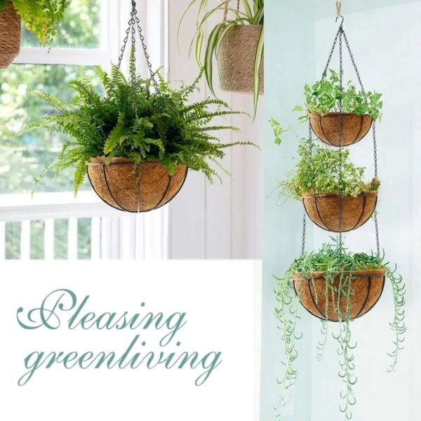 Metal Hanging Basket With Coconut Coir Liner Hanging Flower Basket With Chain Indoor Outdoor Plant Flower Pot