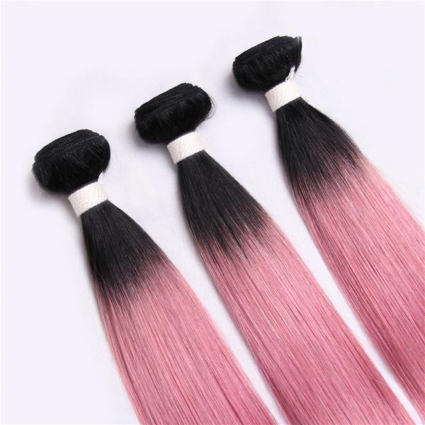 Pre-colored Non-remy Hair Extension Human Weave Rose Pink Ombre Color Brazilian Straight