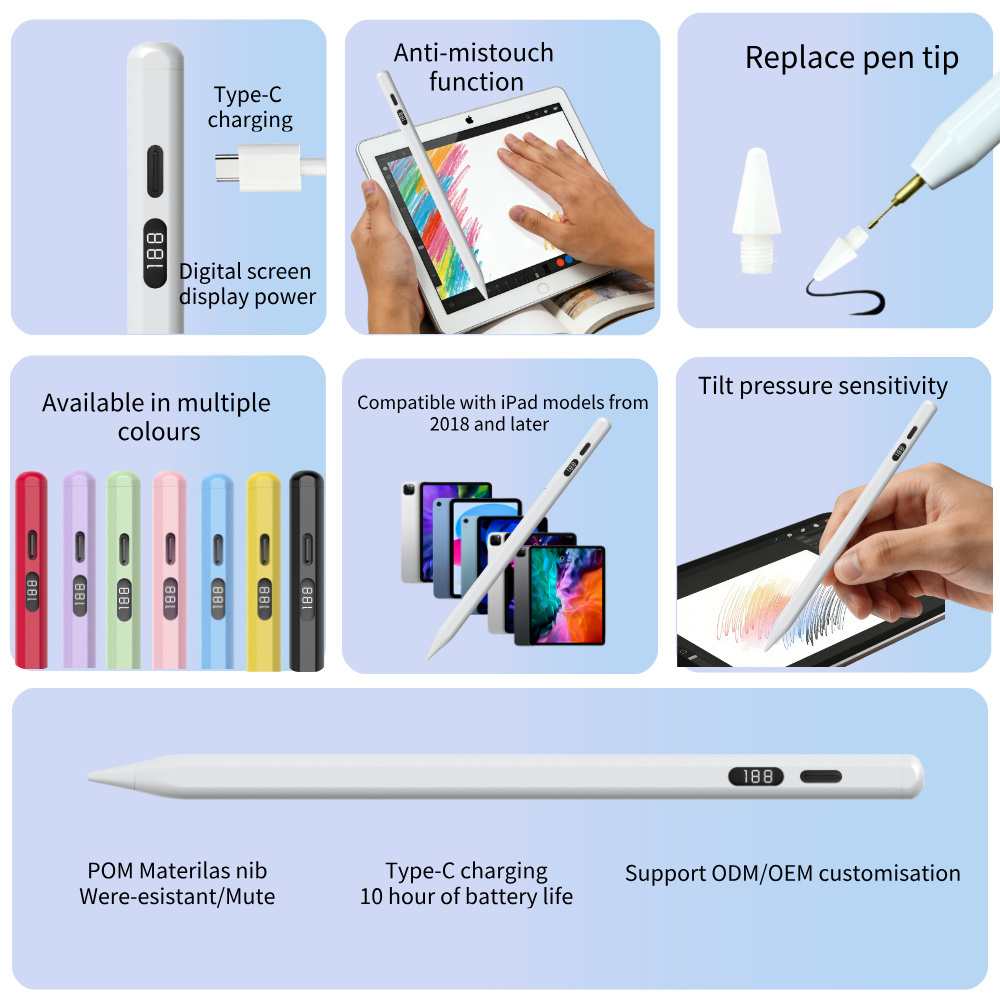 White/Black/Pink/Blue/Red/Purple/Green/Yellow Active Capacitive Magnetic Attraction Replaceable Nib Digital Power Stylus Pen