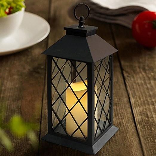 Vintage Indoor Black Lantern Flameless LED Candles With Plastic Wavy And Drip
