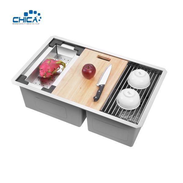 carton pallet double bowl SUS304 corner sink commercial stainless steel sink topmount handmade house sink