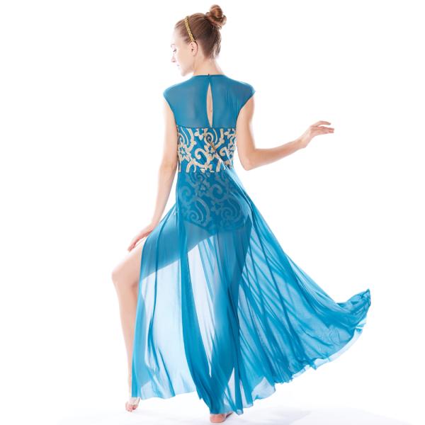 MiDee Best Sell Lyrical Dance Costumes Dresses Floral Sequins Leotard Cap Sleeves Leg Opening