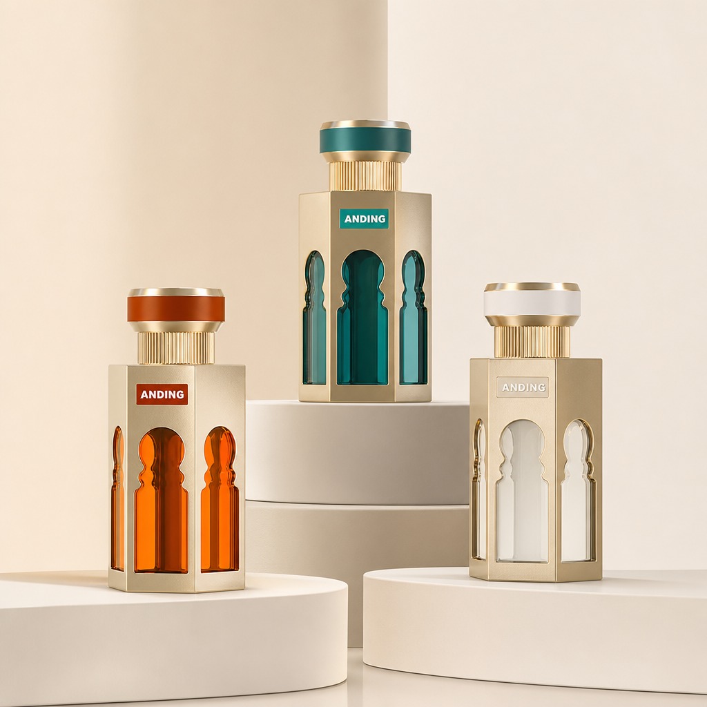 100ml Glass Perfume Bottle Unique Hexagon Zamac Magnet Cap Empty Spray Crimp Neck