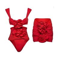 Trio de bikini en nylon pour femmes en rouge/bleu/vert pour le port de plage