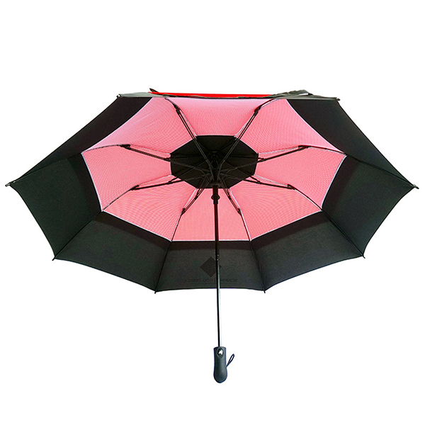 Windproof 28 2 Fold Automatic Open Umbrellas With Double Canopy And Inner Mesh