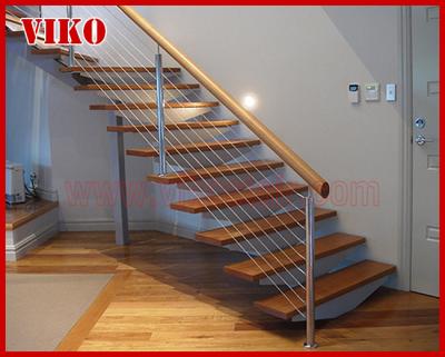 Steel Cable Stair VK84SC   Treed American Oak  Carbon Steel Powder-coate   Aluminum Wooden Handrail 304 Stainless Steel