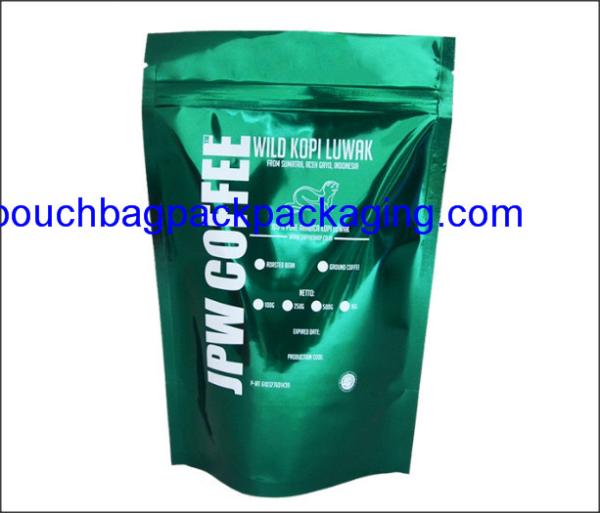 Stand up pouch, doypack with zip lock and valve for coffee packaging 300 g