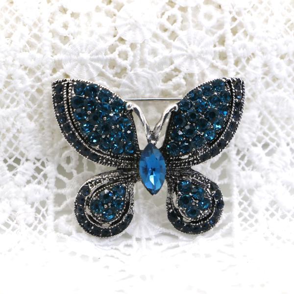 Green Alloy Fashion Brooch Pin , Butterfly Diamond Brooch 2.8cm Height