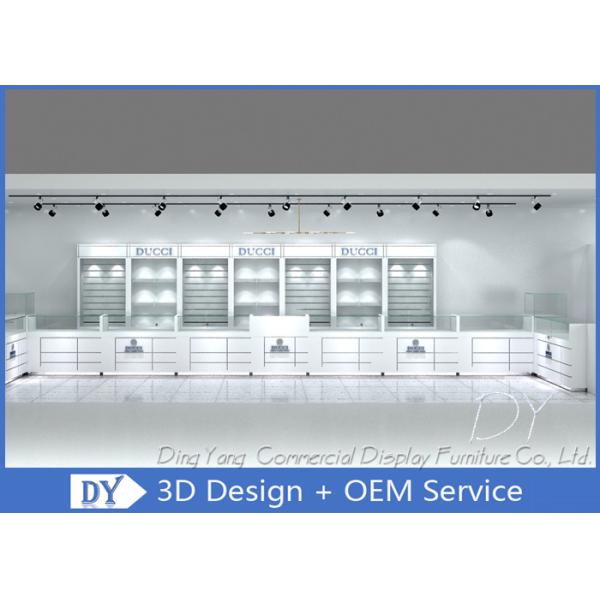 Блестящий белый магазин ювелирных изделий, OEM дизайн ювелирный магазин прилавок