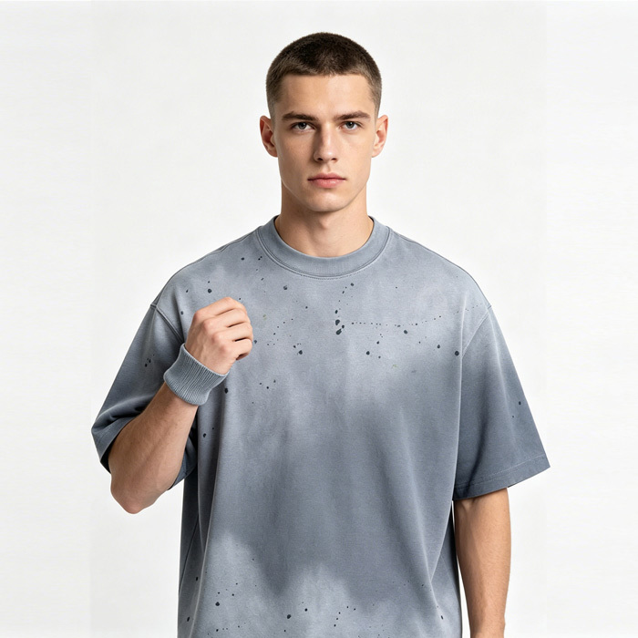 Ink Splatter Basic Crew Neck Tee Loose Fit Vintage Wash T Shirt Streetwear