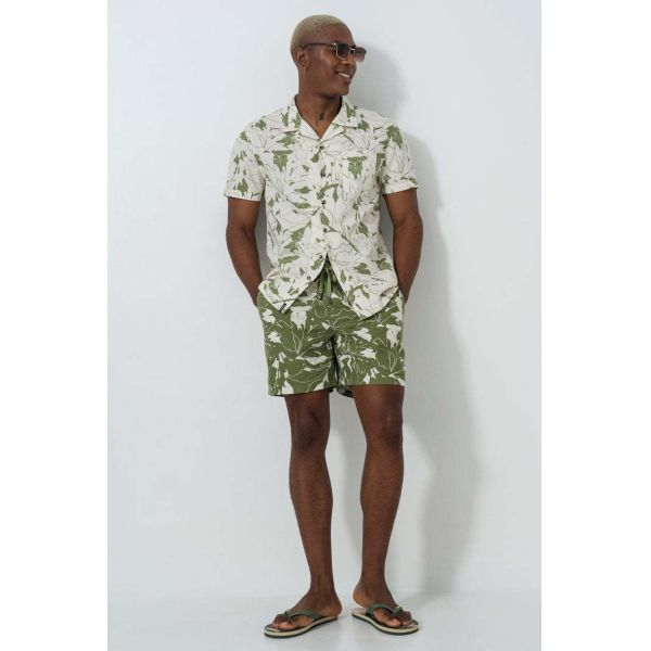 Men’s Breathable Linen Blend Shirt with Stylish Print and Short Sleeve Design for Summer Casual Wear