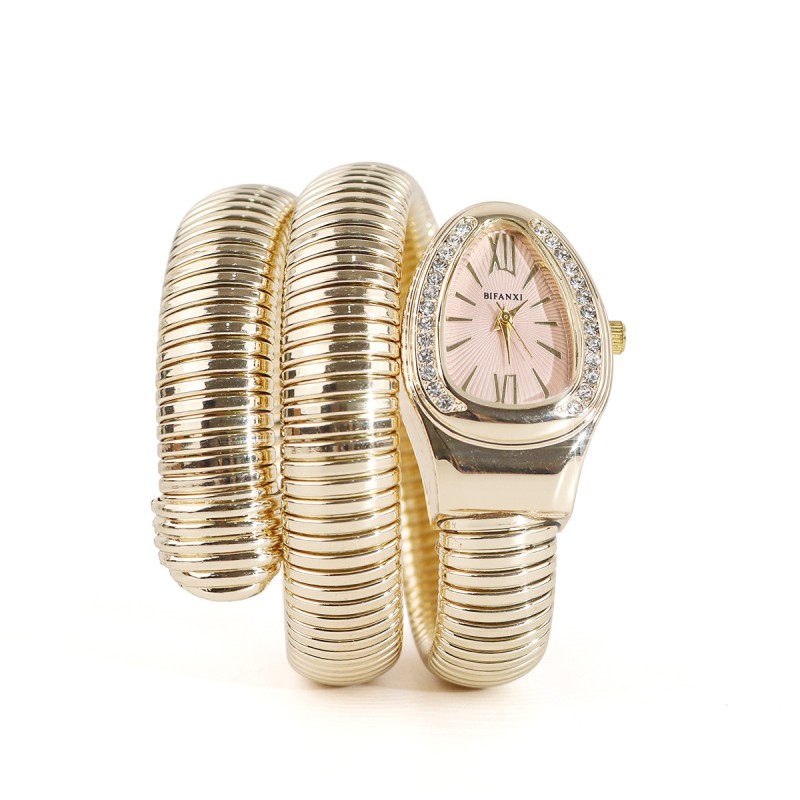 Luxury Snake Design Ladies Quartz Watch – Diamond Bezel Coil Metal Band