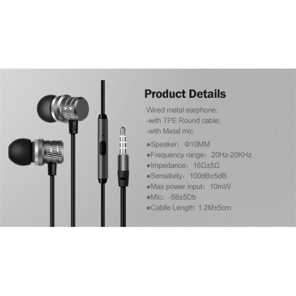Volume Control 20KHz Magnetic Metal Wired Earphones HiFi Stereo Sound