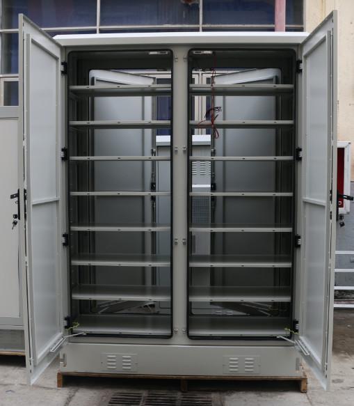 Single Wall Two Bay Outdoor Battery Enclosure With 2 Layers Battery Bracket Front Doors