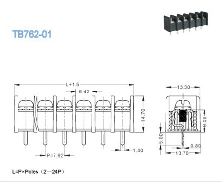 Black High Voltage Barrier Terminal Block 2 Way - 24 Way Pitch 7.62mm