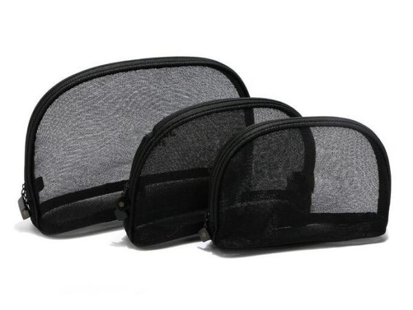 Minimalist Black Mesh Zipper Cosmetic Bags For Promotional Activities