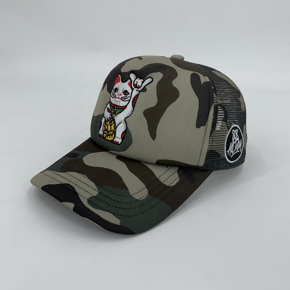 Outdoor Camo Trucker Hat Embroidered Camouflage Trucker Hat 5 Panel