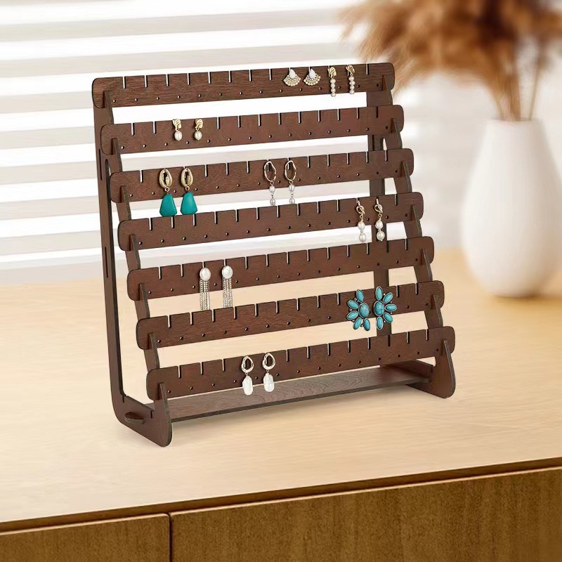Wooden Earrings Storage Display Rack Wooden Stud Earrings Jewelry Hooks Ladder Table Storage Display Stand