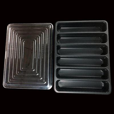 Black Food Grade Tray PP 6 Cell Long Rectangle Meat Packaging Box For Frozen Lamb Rolls