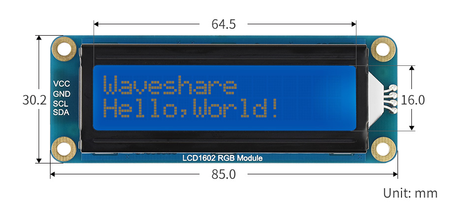 3.0V Monochrome LCD Display Screen with 16 Character 2 Line and HTN Positive Transflective Technology