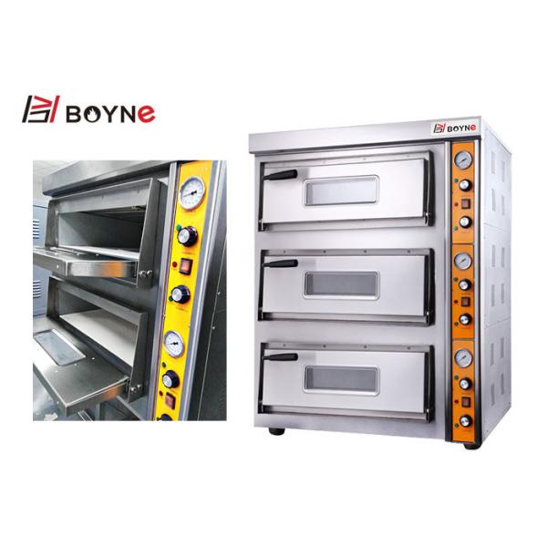 Stainless Steel Commercial Pizza Oven Three Deck Bakery Oven With Stone